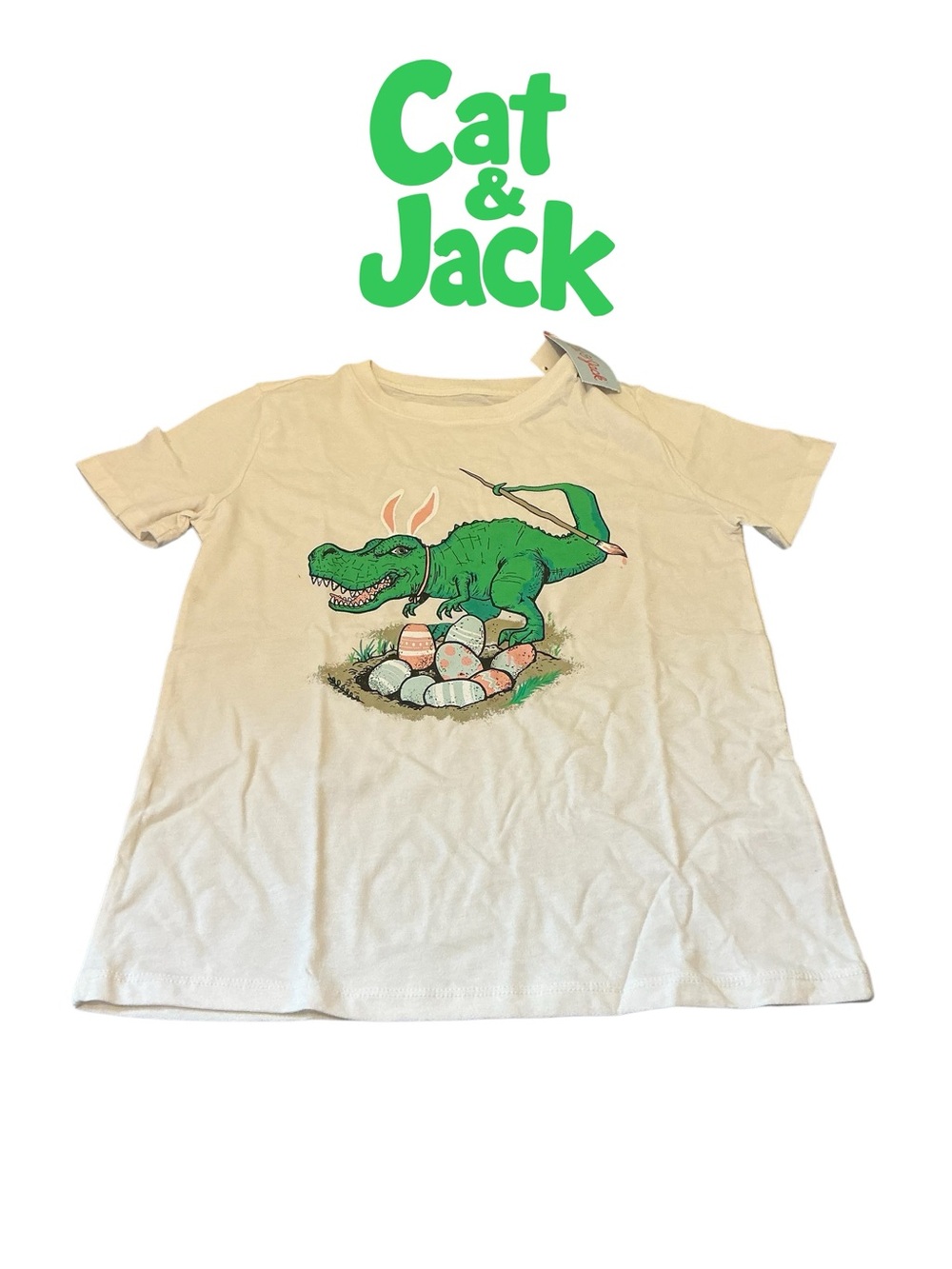 Cat & Jack Cream Tee with Green Dinosaur Graphic